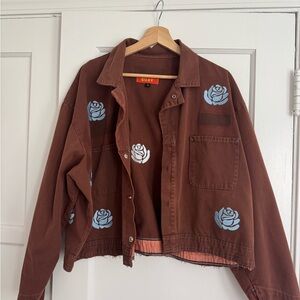 Brown Jacket with Blue Rose Accents